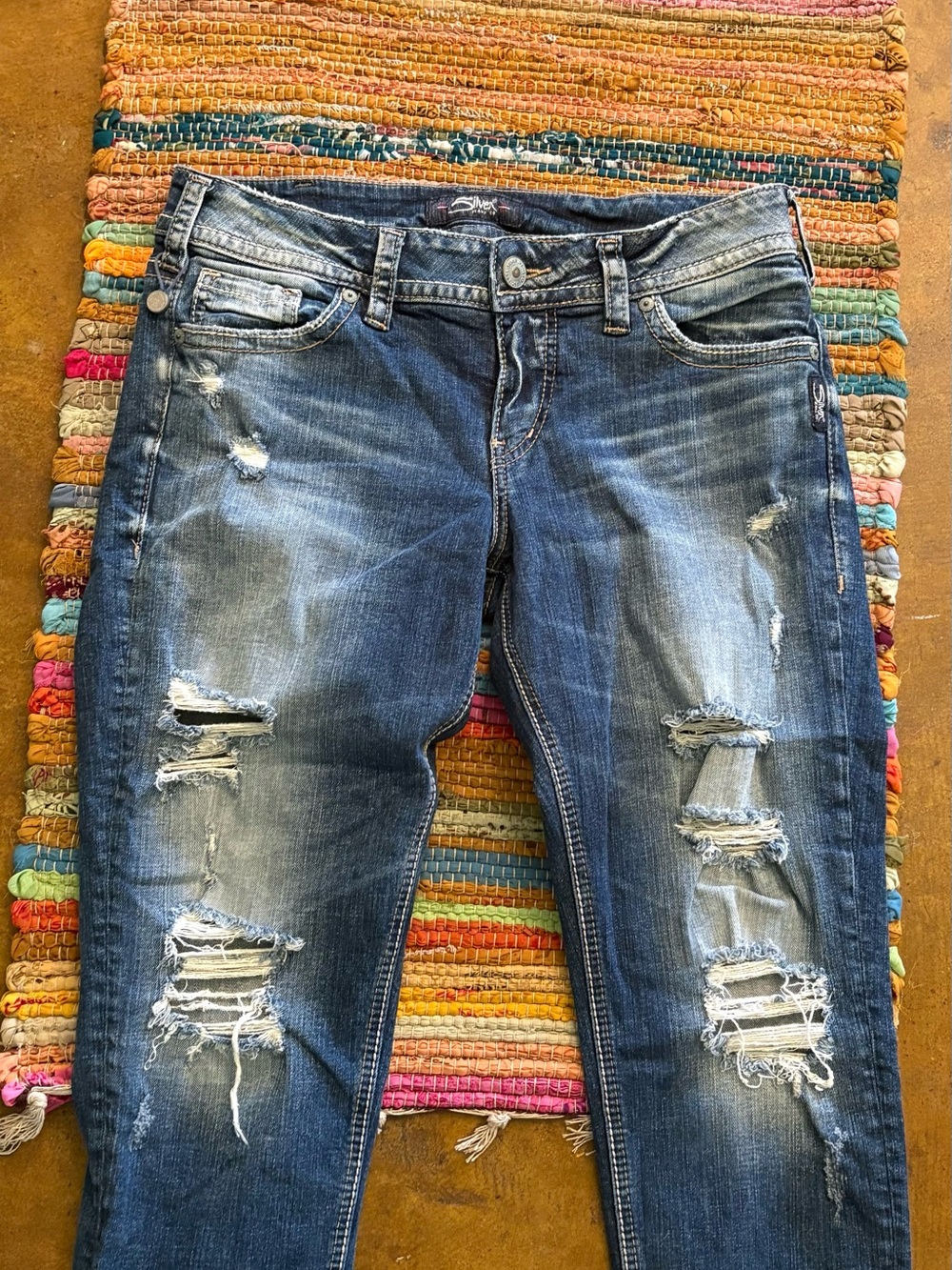 Silver Jeans Ripped Dark Blue Skinny Jeans